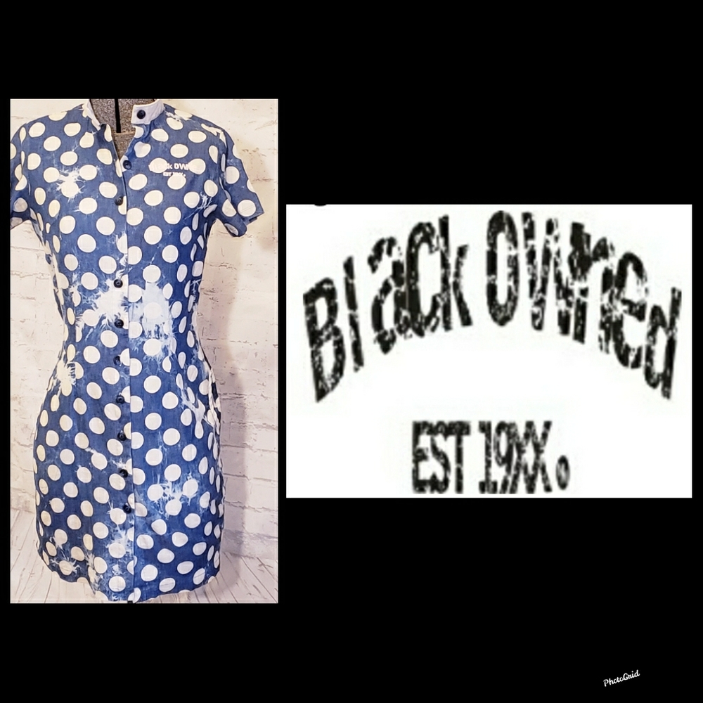 Black Owned EST 19XX Dress Blue/White Polka Dot
